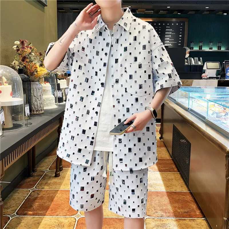 Men Summer 2 Pieces Suits Tracksuit Mens Shirt Shorts Harajuku Streetwear Oversized Men Sets Short Outfits W250609