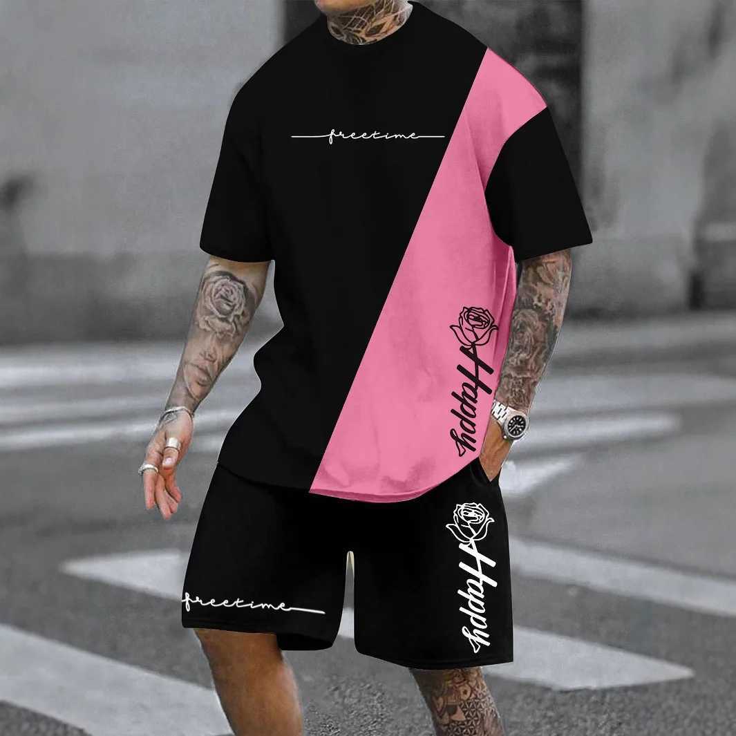 Retro Printed Mens T Shirt And Shorts Set Summer Trend Daily Urban Street Style Two Piece Round Neck Comfortable Outfit For Men W250609
