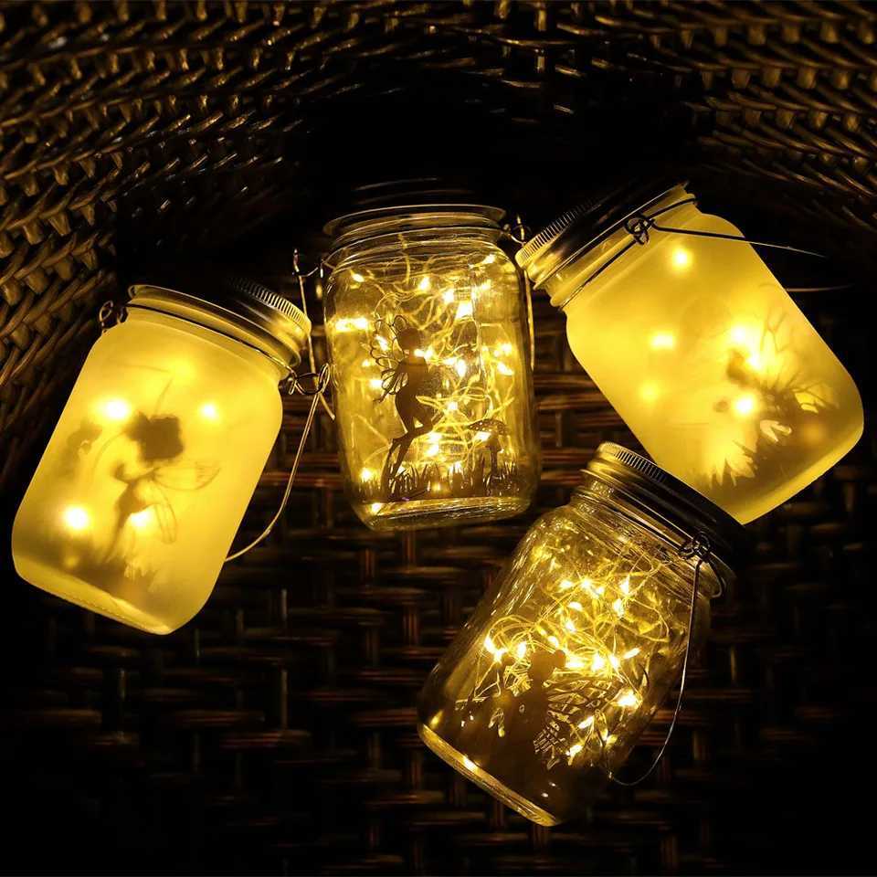 Portable Solar Lantern Fairy Lights Garden Ornament Outdoor Hanging Frosted Tree Table Yard Patio Lawn Glass Mason Jar LampXJ250606