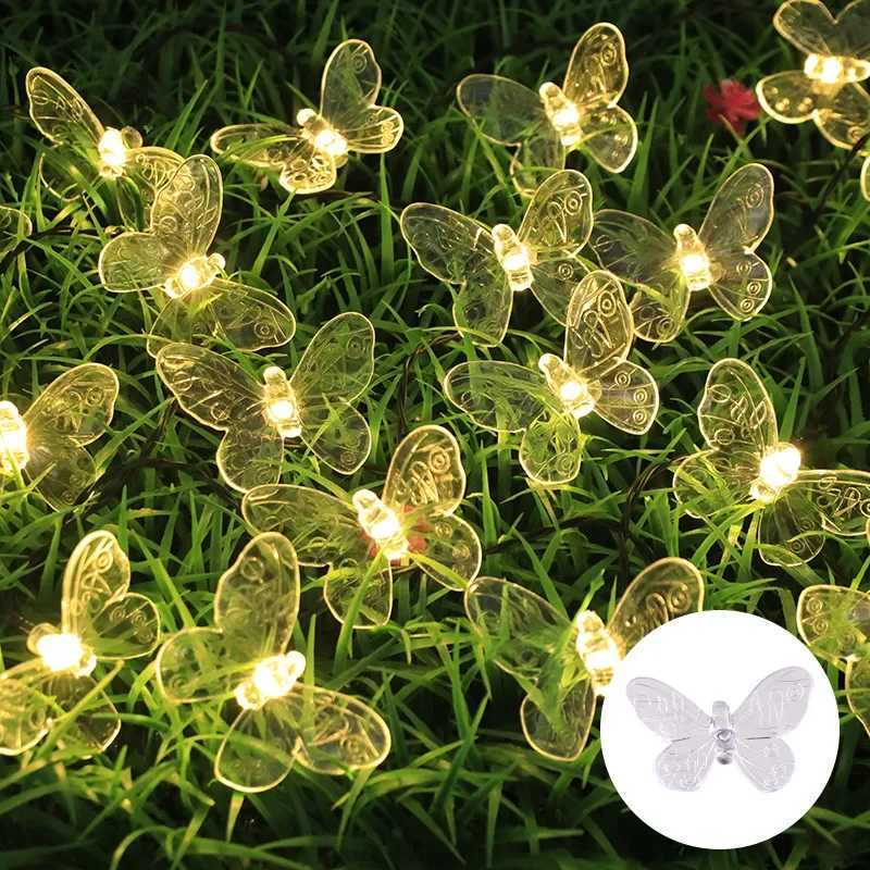 Garden Solar Lamp Butterfly String Lights Waterproof LED Garland Sun Power Outdoor Sunlight for Yard Fence Lawn Patio Decoration W250607