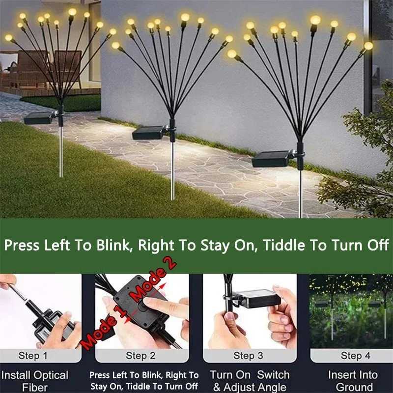 6/8 LED Solar Firefly Garden Lights Waterproof Swinging Flexible Wire Lamp for Outdoor Patio Yard Christmas New Year Decoration W250607