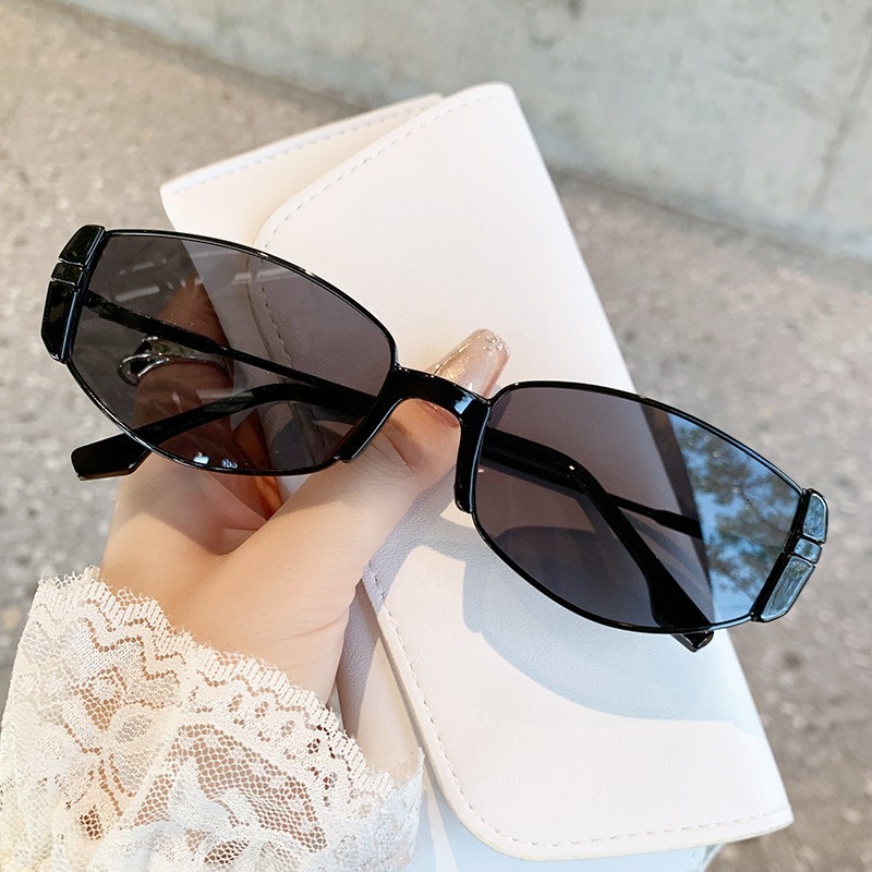 Modern Small Frame Slimming Metal Sunglasses High-end Sun Blue Light Blocking Non-prescription Glasses