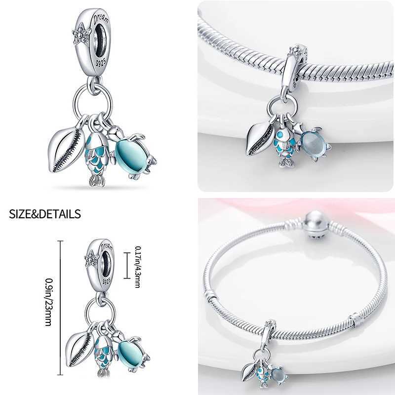Original Ocean Series Fit 3mm Bracelet 100% Authentic 925 Sterling Silver Turtle Crab Mermaid Charm Beads DIY Jewelry GiftXJ250607