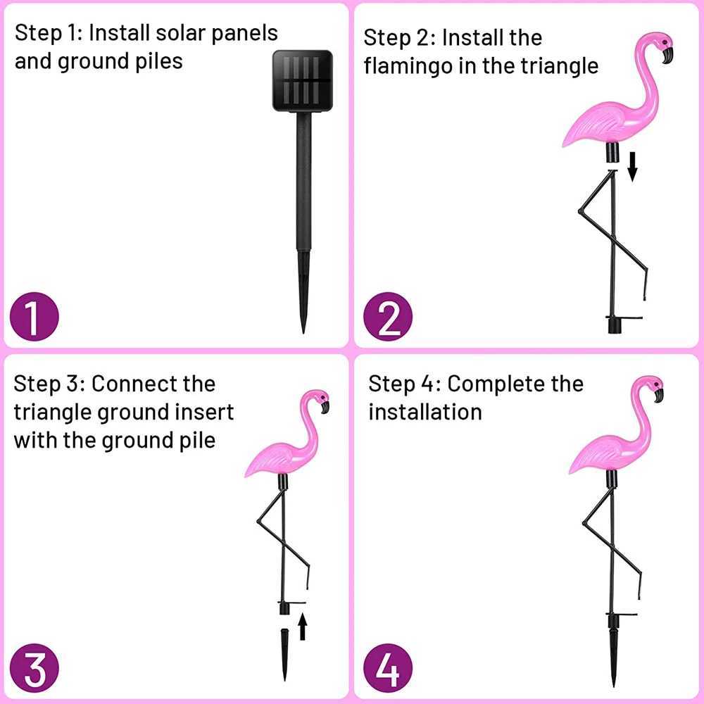 Flamingo Solar Lights Outdoor Solar Decorations Lawn Garden Ornaments Yard Waterproof Flamingo Stake Lights for Christmas Patio W250607