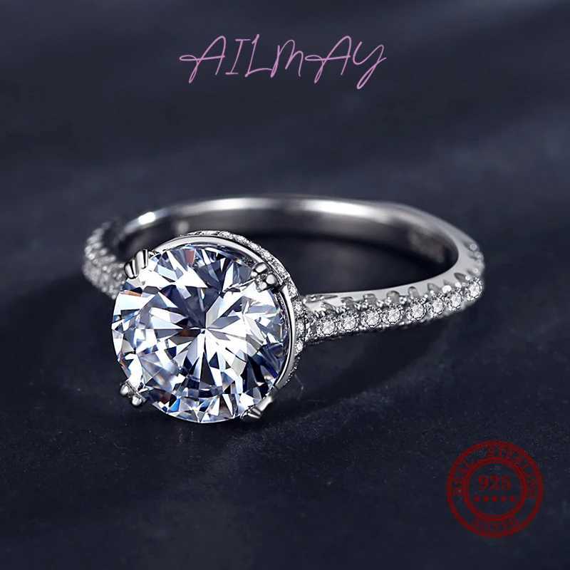 Ailmay Real 925 Sterling Silver Wedding Ring Luxury Sparkling Clear CZ Finger Rings For Women Wedding Statement Fine Jewelry XJ250606