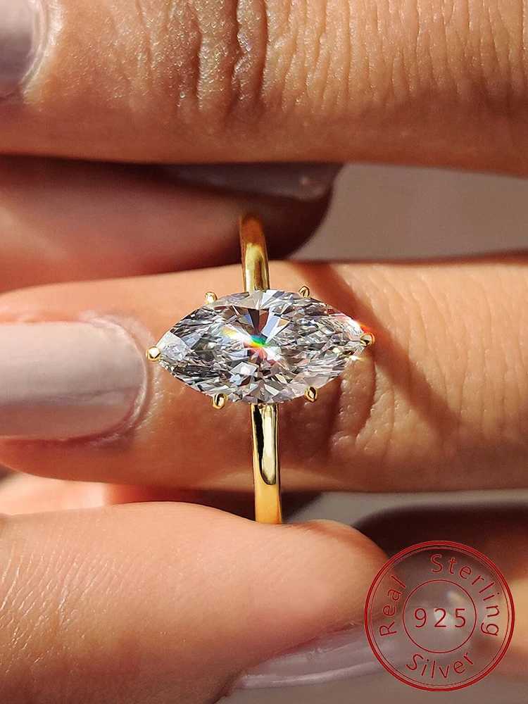 925 Sterling Silver Simple Classic 2 Carats Horse Eye Zircon Ring For Women Engagement Wedding Luxury High Quality Fine Jewelry XJ250606