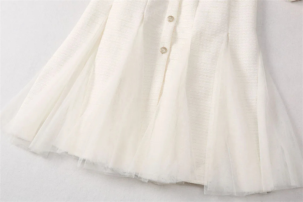 Autumn Winter Single Breasted Beading Tulle Tweed Dress For Women Long Sleeve Prom Evening Fishtail Midi Dresses Party Mermaid 250603