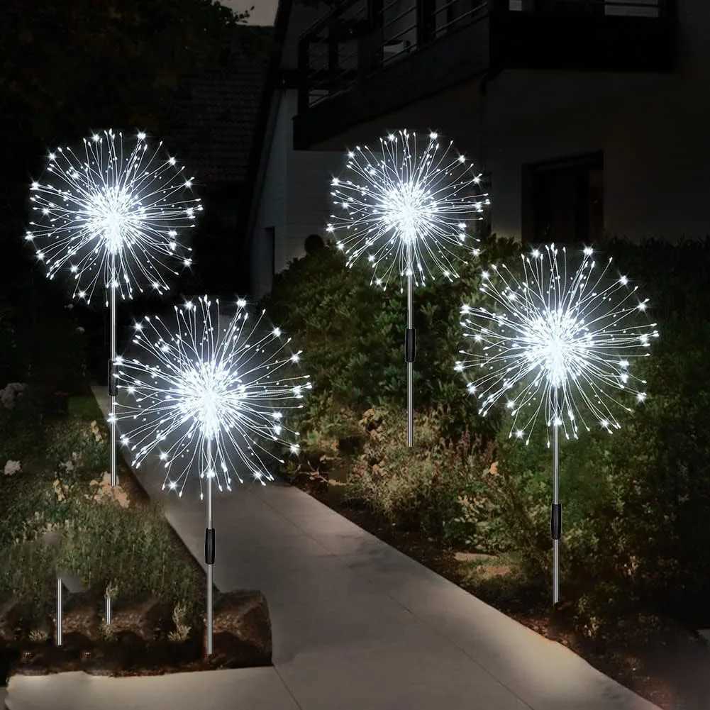 LED Solar Fireworks Lights Powered Outdoor Grass Globe Dandelion Lamp for Garden Lawn Landscape Lamp Holiday Light XJ250606