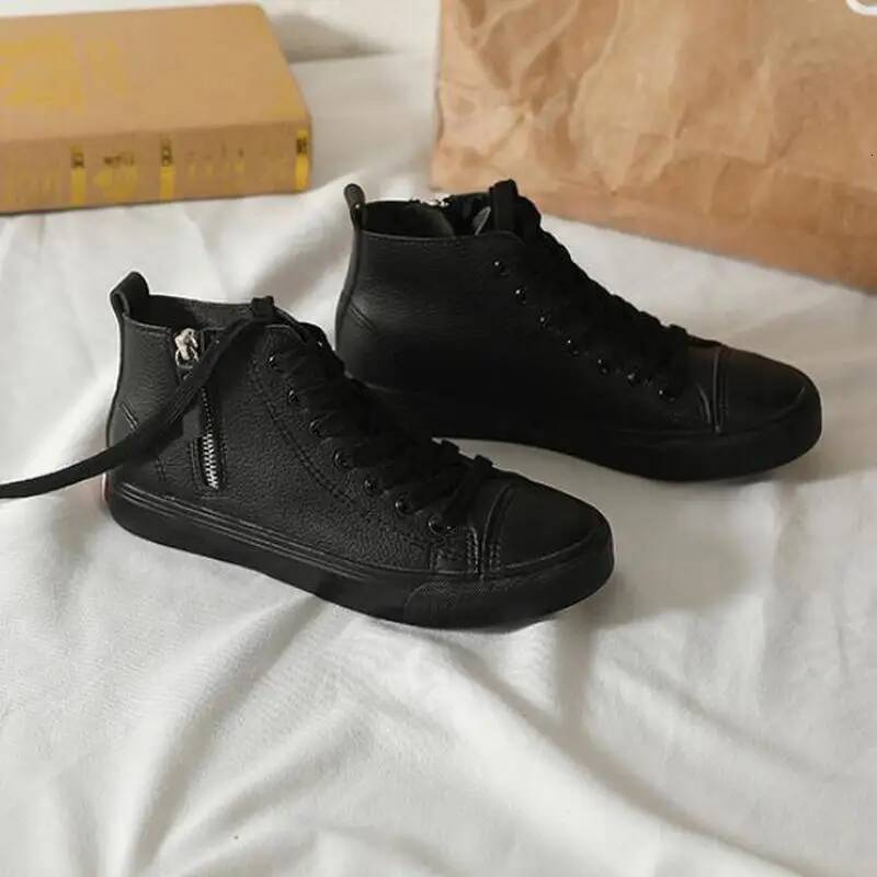 ddmyoutdoor Spring Autumn New High Top Zipper Flats Korean Version Wild Breathable White Students Flat Shoes Womens Outdoor Outdoor Shoes