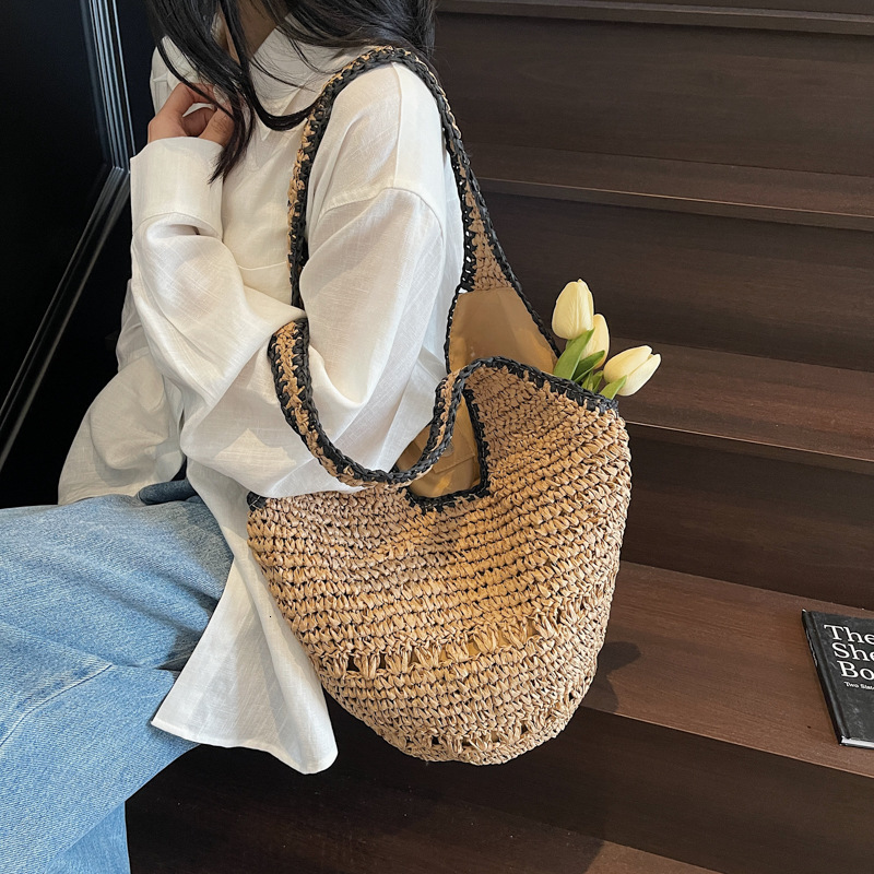 designer Large Capacity Straw Bag for Women 2025 New Summer Beach Vacation Shoulder Bag Forest Style Handwove
