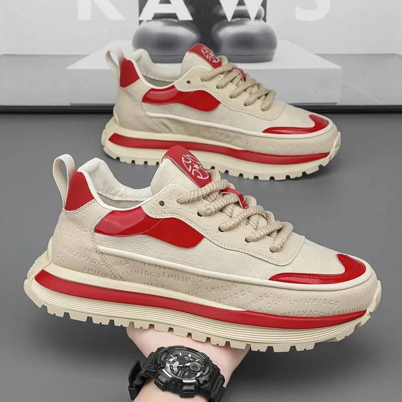 Ddmyoutdoor Men S Casual New Fashion Sport Spring Black Chunky Sneakers Comfortable Leather Platform Shoes Outdoor Shoes