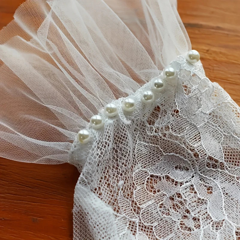 Korean Style Sexy Transparent White Lace Pearl Mesh Tulle Glove Women Bride Wedding Dress Delicate Short Glove Party Accessory 250603