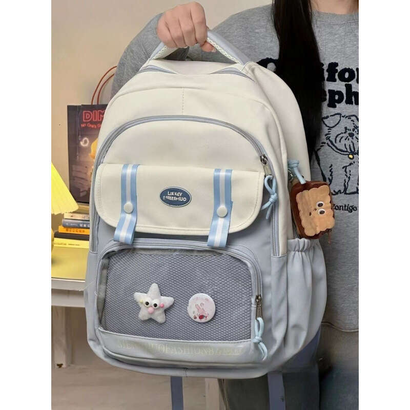 Ins Style Badge Pain Casual Versatile Bag for Female High and Middle School Students Travel Backpack