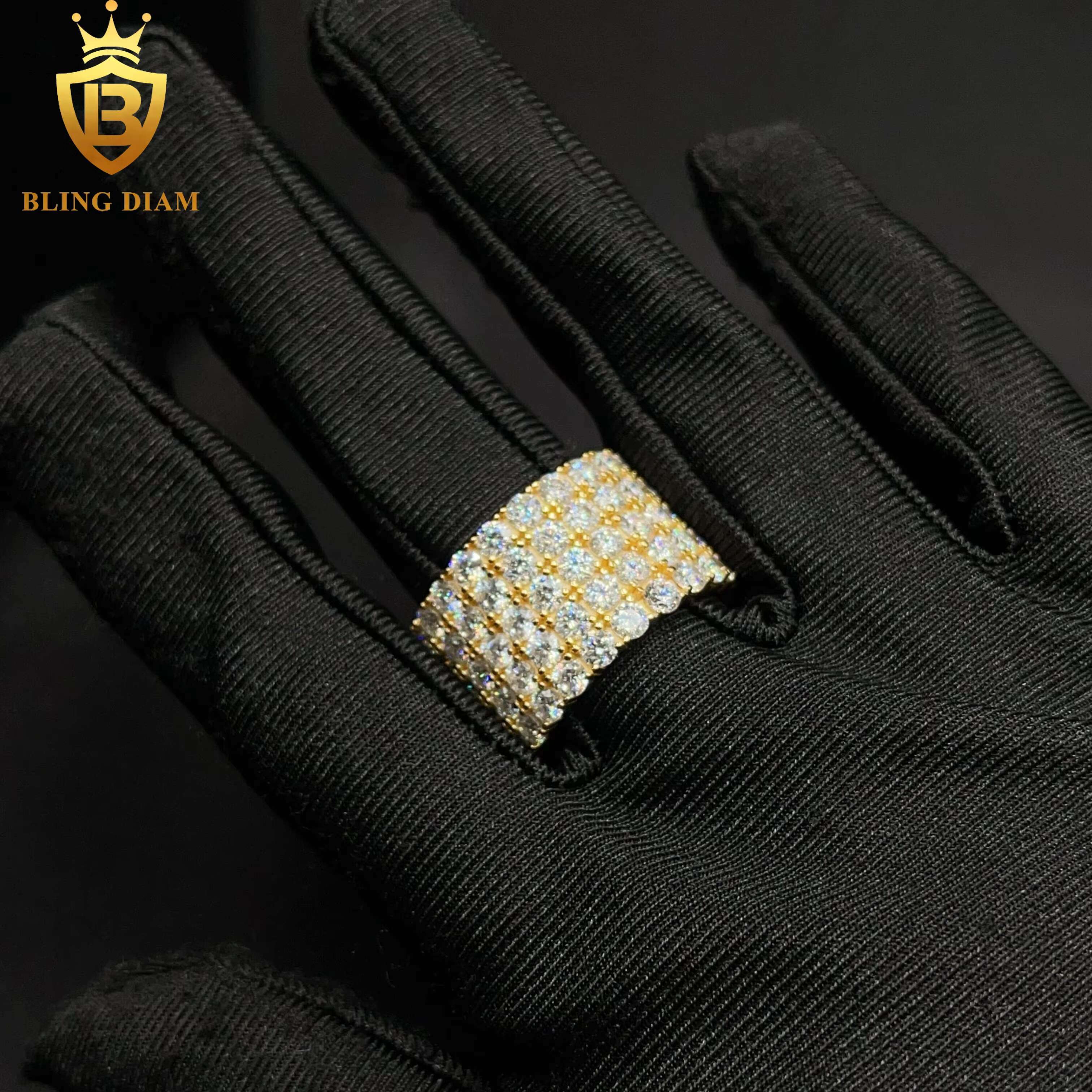 Hip Hop Jewelry 925 Sterling Silver VVS Moissanite Fully Iced 5 Rows Diamond Iced Out Ring for Men