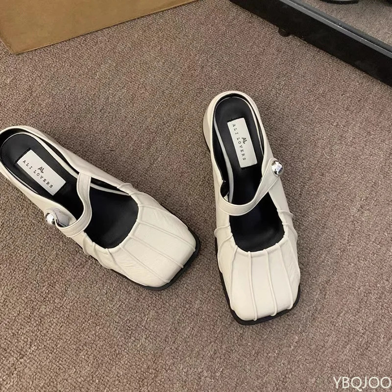 Premium Silver Half Slippers Womens outdoor wear 2025 summer shoes French elegant slipper Baotou Fashion ladies Slippers 250603