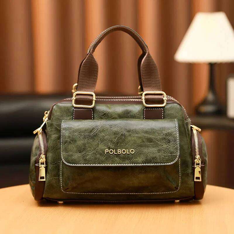 Vintage Women's 2025 New PU Leather Shoulder Bag Women Boston Handbags Retro Large Capacity Female Crossbody Bags