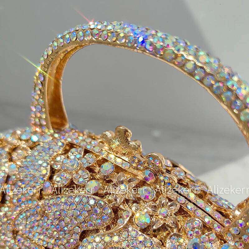 Alizekerr Flower Basket Crystal Evening Bags Women Designer Elegant Bling Rhinestone Metallic Clutch Purses Wedding Party