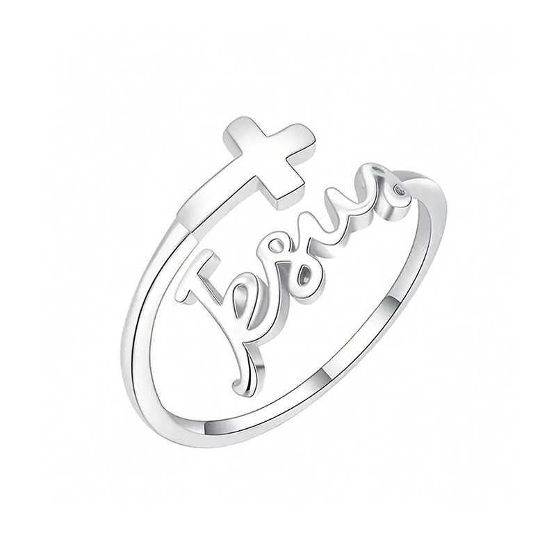 Adjustable Silver Plated Cross Jesus Ring For Women Christian Faith Prayer Rings Jewelry Christmas Gifts W250606