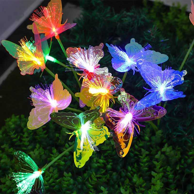 1PC Solar LED Fiber Optic 6 Head Butterfly Light Outdoor Decoration Lawn Light Garden Atmosphere Decoration Light W250607