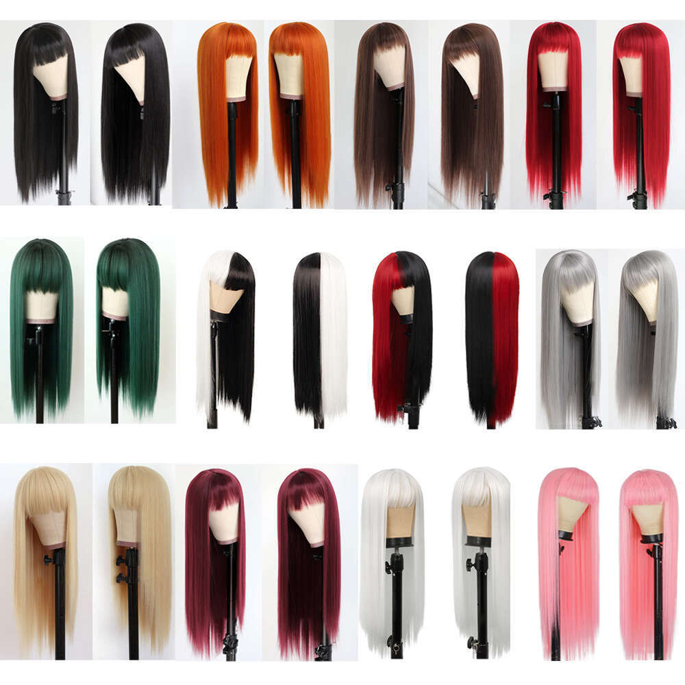 Women's Cosplay Colorful Bangs Long Straight Synthetic Hair Wig Cap