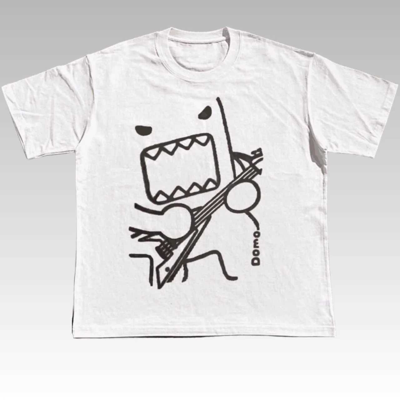 American Style Primary Color Y2K Black Stripes Cartoon Monster Creative Printed Cotton T-shirt Men Loose Sports Couple Clothing W250607