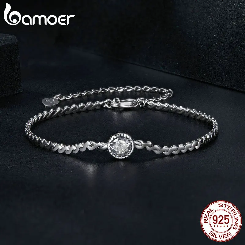 BAMOER 925 Sterling Silver 0.5CT Sparkling Moissanite Bracelet Bezel Setting Lab Diamond Chain Link for Women Anniversary Gift Tester moissanite