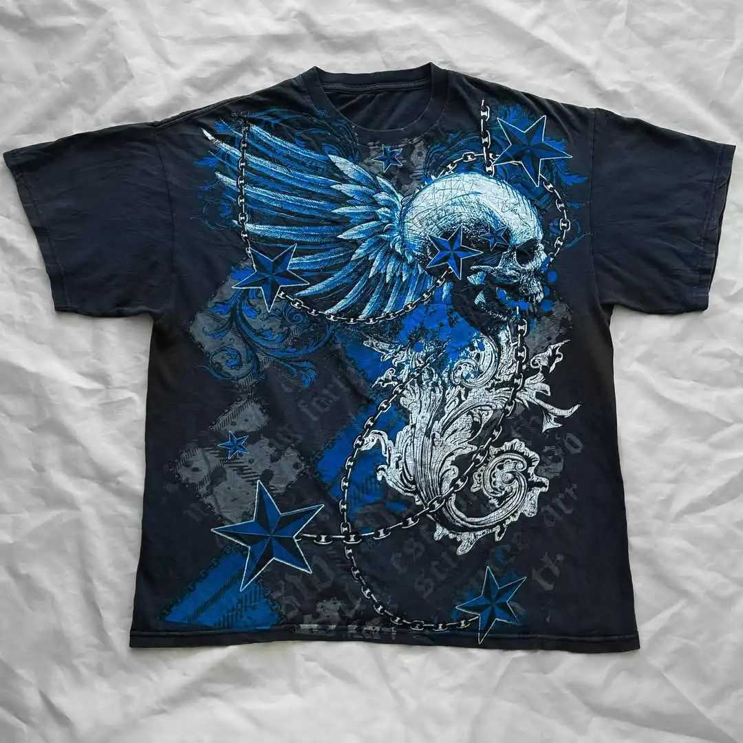 New 2025 Gothic Popular Vintage Sketch Free Fighting Force Pattern Printed T-shirt Mens Y2K Street Hip Hop Short Sleeve W250607