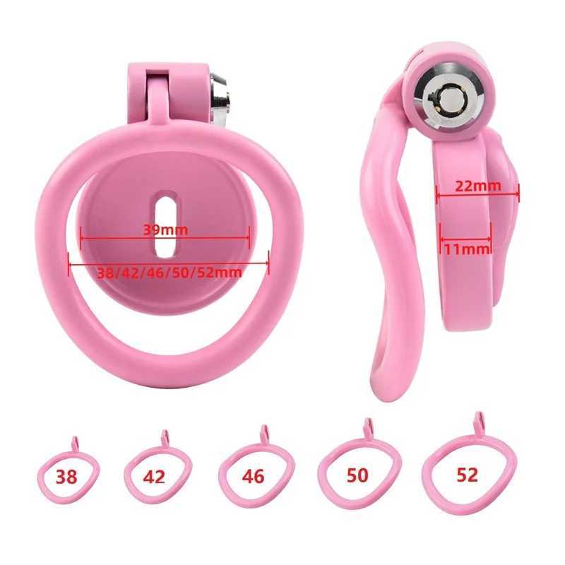Pink Male Penis Chastity Cage Set Bird Chastity Cage Belt With 5 Size Rings Abstinence Lock Ring Lock Bondage Slave Man Sex Toy XJ250607