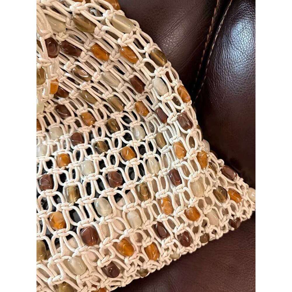 Beaded woven bag Bucket Phone Purse Handmade Hollow Out Cotton Rope Crochet Bag Handbag For Girls