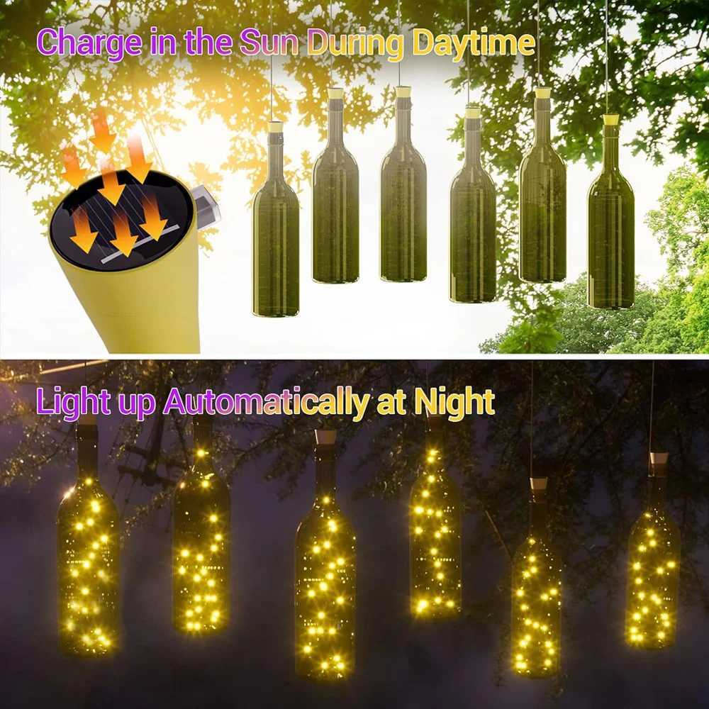 20LEDs Solar Wine Bottle String Light Solar Copper Wire Fairy Lights Cork Shape Christmas Lamp For Wedding Party Garden Decor W250607