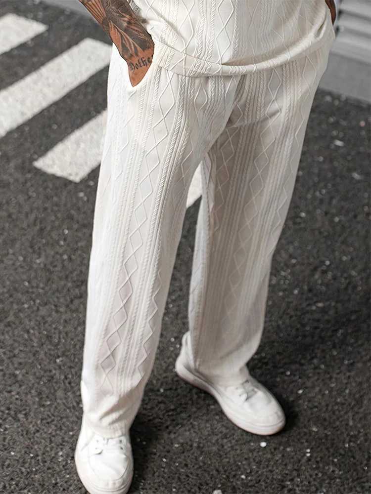 Stylish Jacquard Textured Mens Outfits Summer Casual Short Sleeve Polo Shirts And Pants Two Piece Suits Men Vintage Loose Sets W250609
