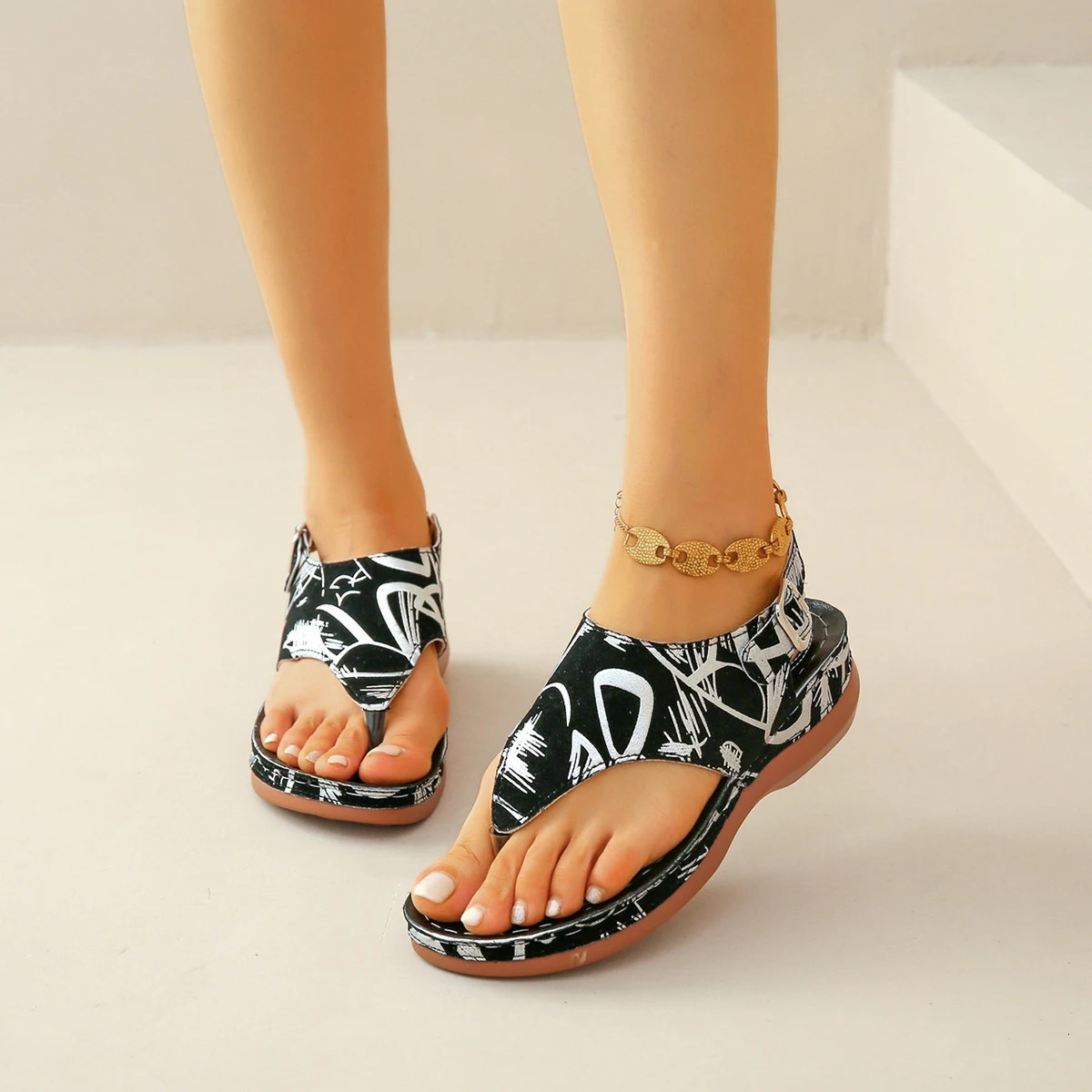 Women Sandals Orthopedic Wedge Heels Sandals Summer Fashion Buckle Shoes for Women Beach Flip Flops Zapatos De Mujer 250605