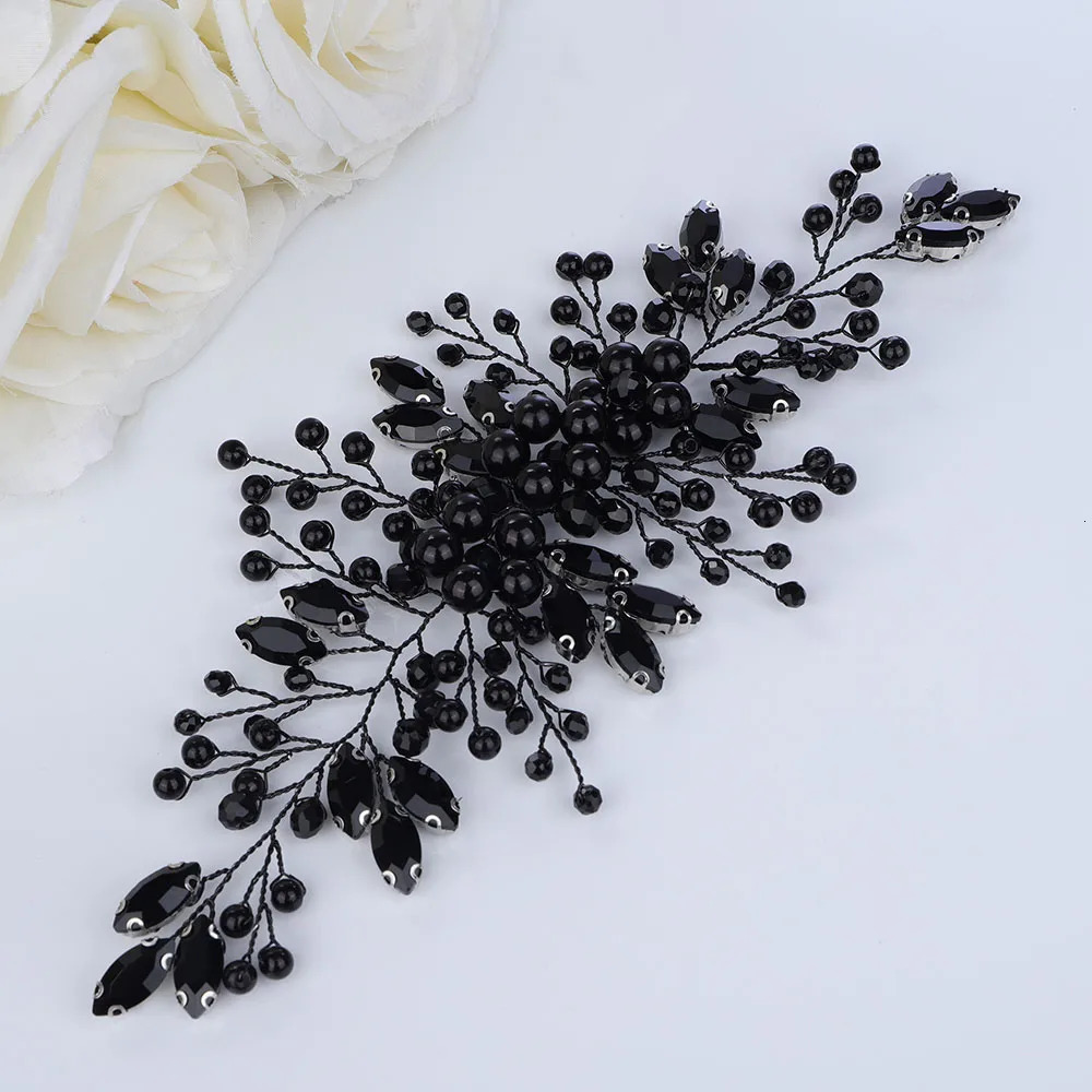 Pearl Rhinestone Wedding Hair Accessories Black Party Bridal Headband for Women Trendy Bride Headpiece Handmade Ornament Tiaras 250529