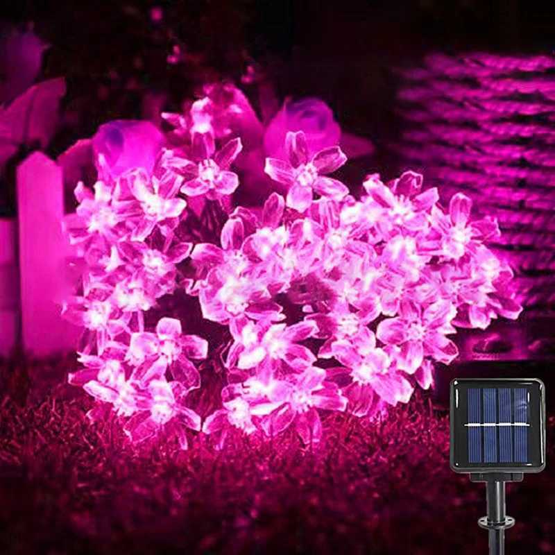 Solar Pink Cherry Garden Blossom Flower Lights Garlands String Lights Solar Outdoor Waterproof Christmas Decoration Lamp W250607