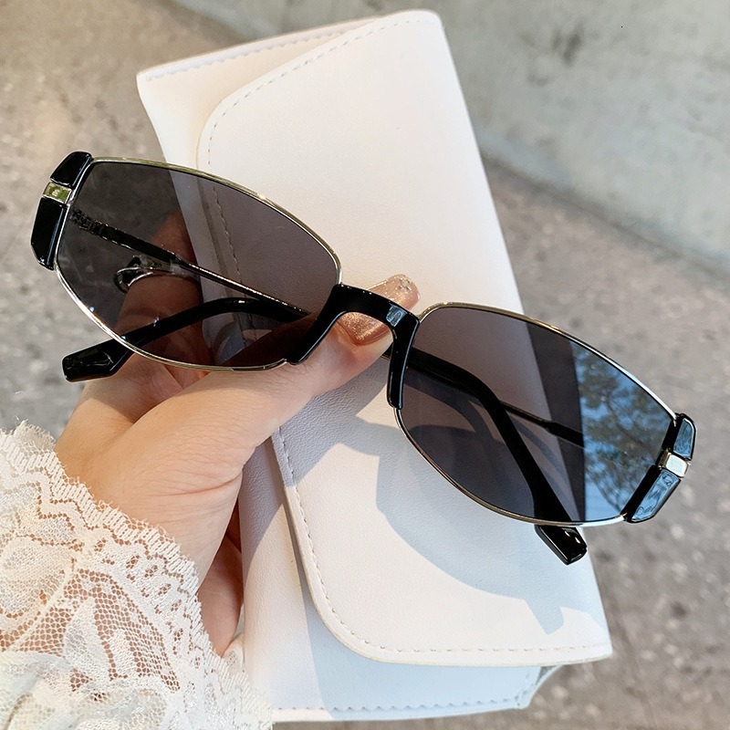Modern Small Frame Slimming Metal Sunglasses High-end Sun Blue Light Blocking Non-prescription Glasses
