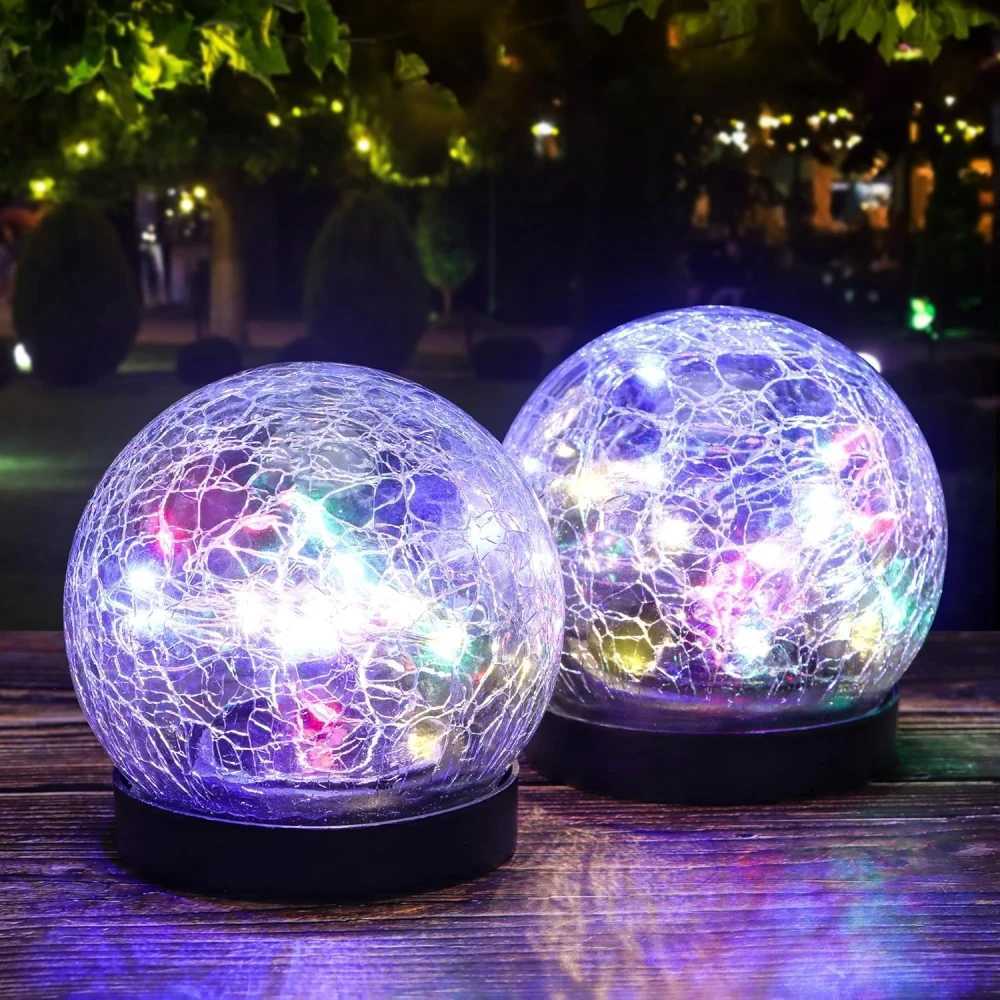 Solar Glass Ball Garden Light Cracked Glass Lamp Waterproof Landscape Lawn Decor Light for Villa Walkway Path Yard Holiday XJ250606