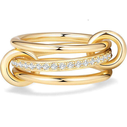 2025 hot Stainless Steel Interlocking Full Diamond Wave Three-Ring Ring Two-Tone Multi-Element New Style with gift box