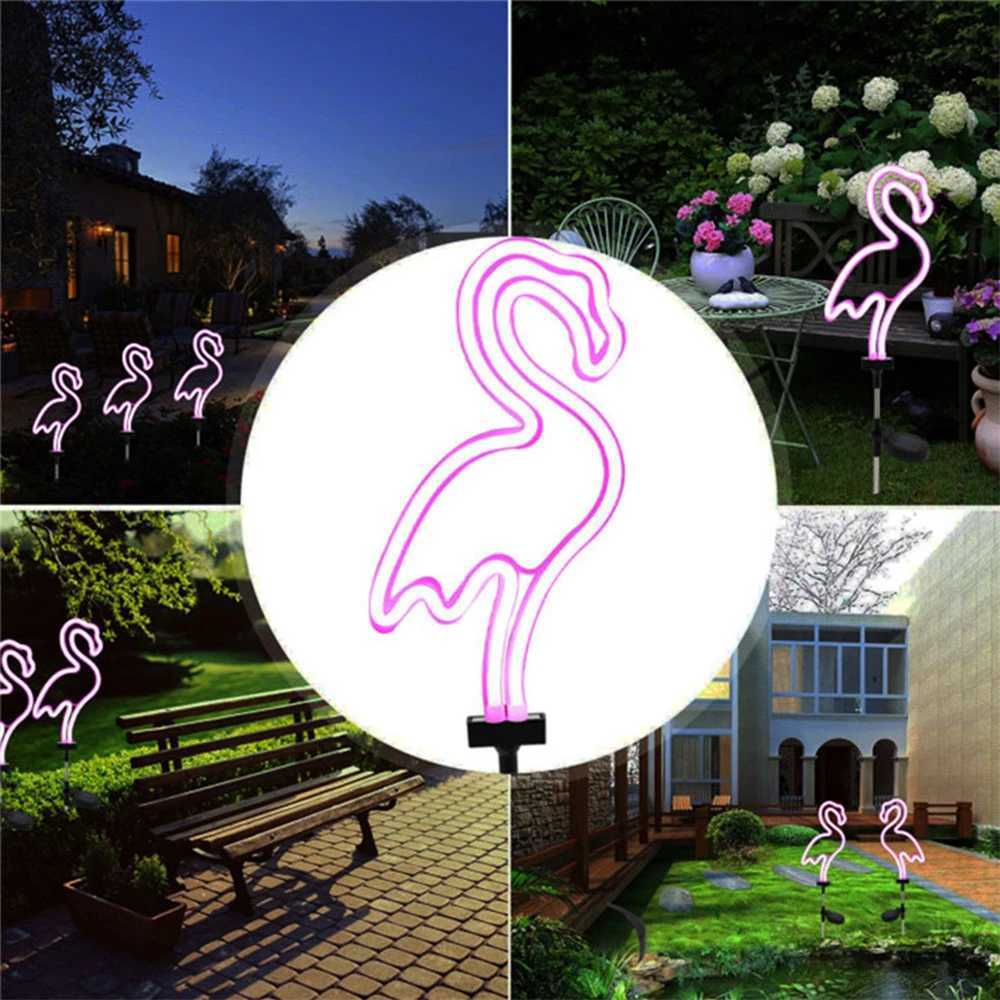 Solar Garden Landscape Light Flamingo Cactus Neon Sign Garden Decor Lawn Lamp Outdoor LED Night Light 1/2/4 Pack W250607