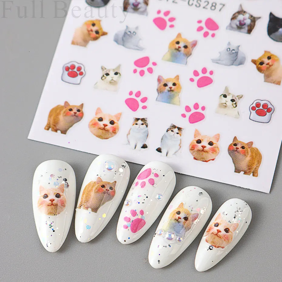 3D Stickers for Nail Cute Cat Slider Holographic Cats Paw n SelfAdhesive Decal Manicure Art Supplies And Decoration PPSTZ 250605