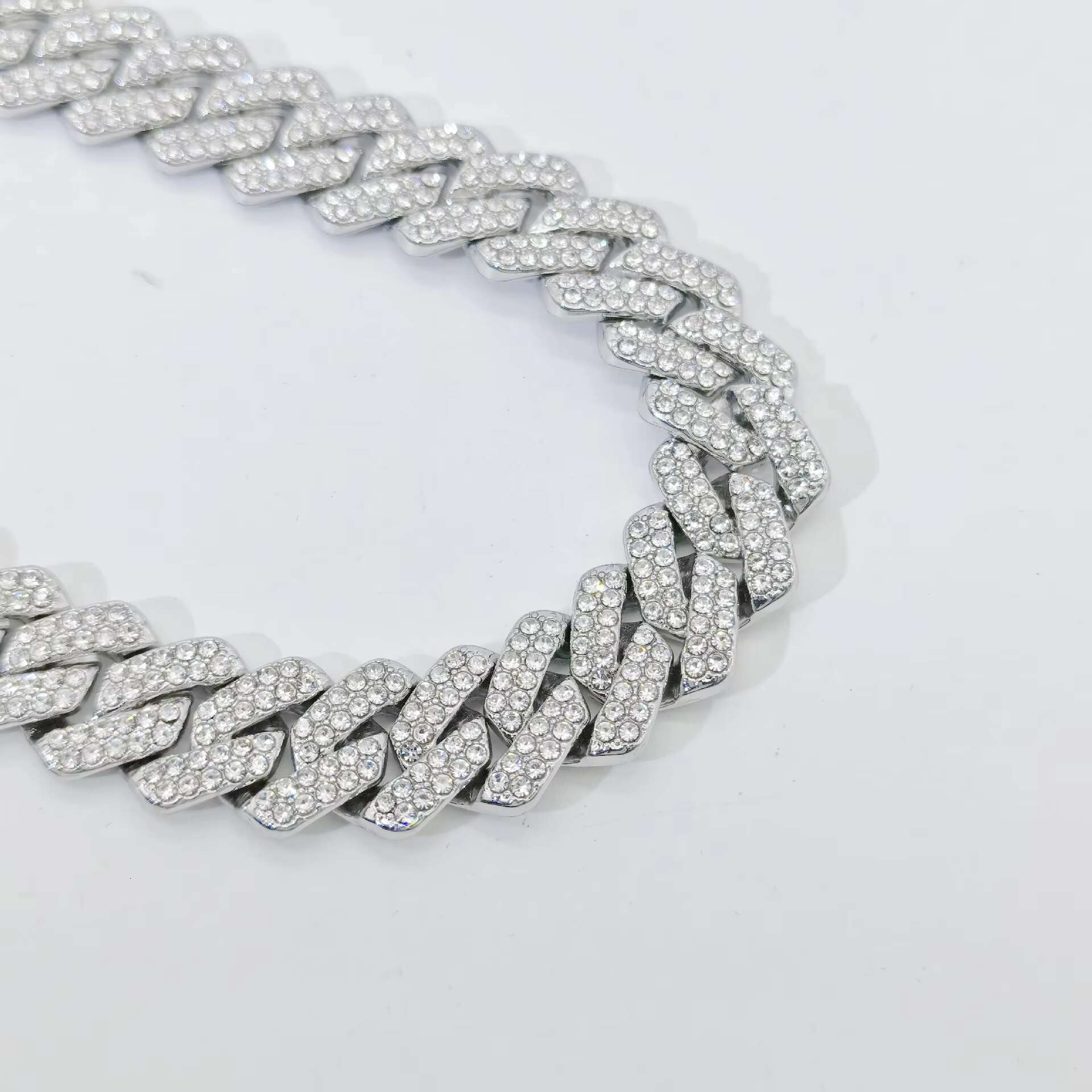 Wholesale Hip Hop Jewelry Cuban Diamond Bracelet Chain 14 mm Diamond Gold Plated Bling Rhinestone Cuban Link Chain Necklace