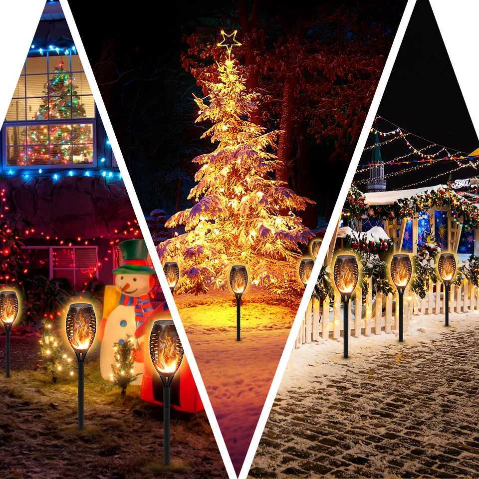 6pcs Solar Powered LED Flame Light Flickering Light Waterproof Garden Decoration Outdoor Lawn Path Yard Patio Floor Lamp XJ250606