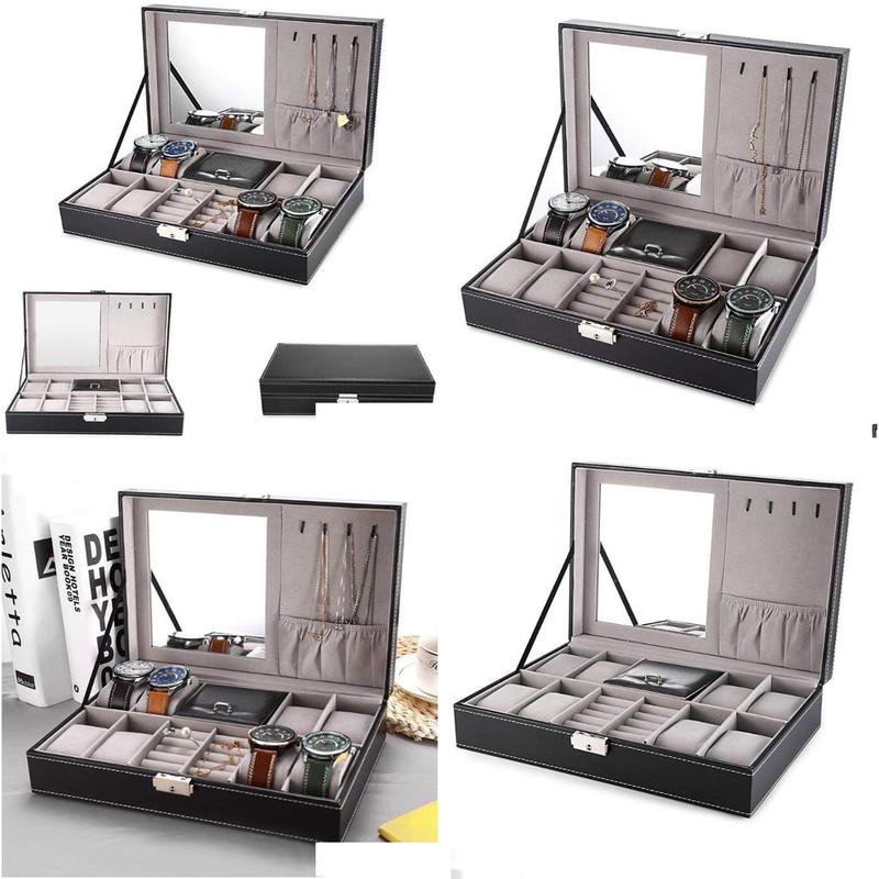 Jewelry Boxes Leather Watch Box 8 Mens Organizer Display Drawer Lockable Case Slots Rings Tray With Lock Mx200810 Drop Delivery Packa Dhup0