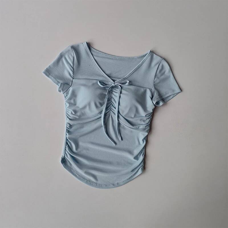 New Yoga Short-sleeved T-shirt for Women with Breast Pads in Spring Summer Pure Hot Girls and Slim Mesh Short Top