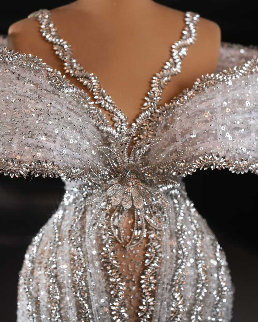 Sparkly Mermaid Wedding Dresses Luxury Crtstal Beads Bridal Gowns Sexy Illusion Sweep Train Bridal Gowns Customized