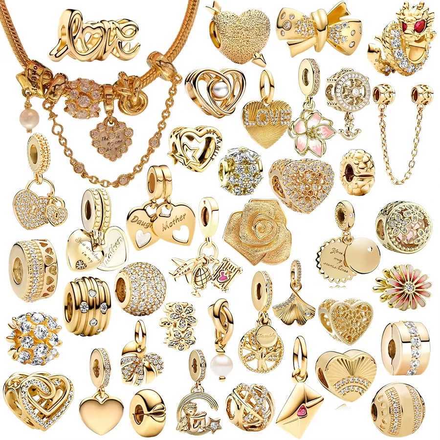 Gold Plated Cupid Heart Clear Hot Air Balloon Dangle Round Clip Charm Bead Fit Original Europeans Silver 925 Bracelet Jewelry XJ250607