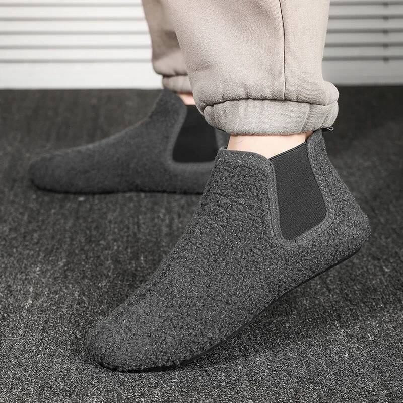 Ddmyoutdoor Winter Cotton Warm Plush Lined Indoor Male House Slippers Outdoor Men Walking Ankle Boots Man Casual Flats Shoes Beach outdoor shoes