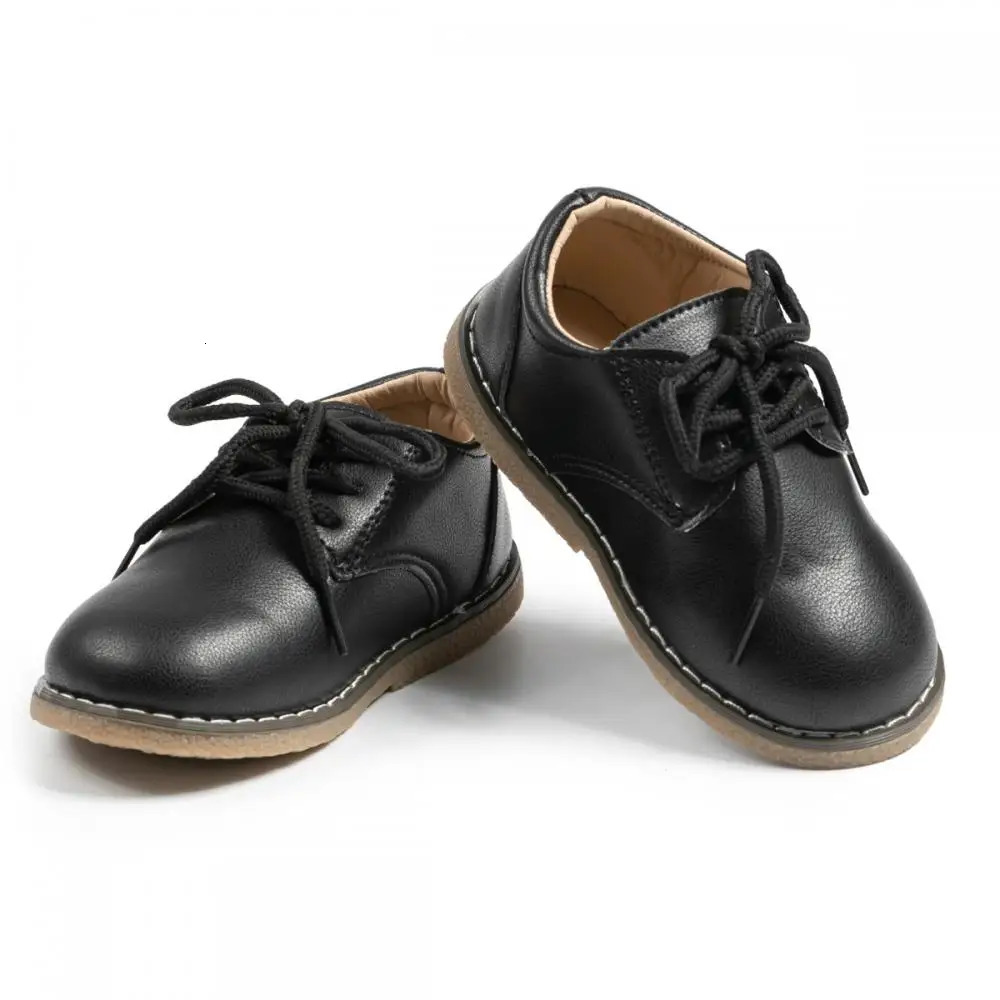Childrens Fashion Leather Shoes Versatile Casual Shoe Solid Color LaceUp Boys Girls NonSlip Waterproof Rubber Sole 250604z