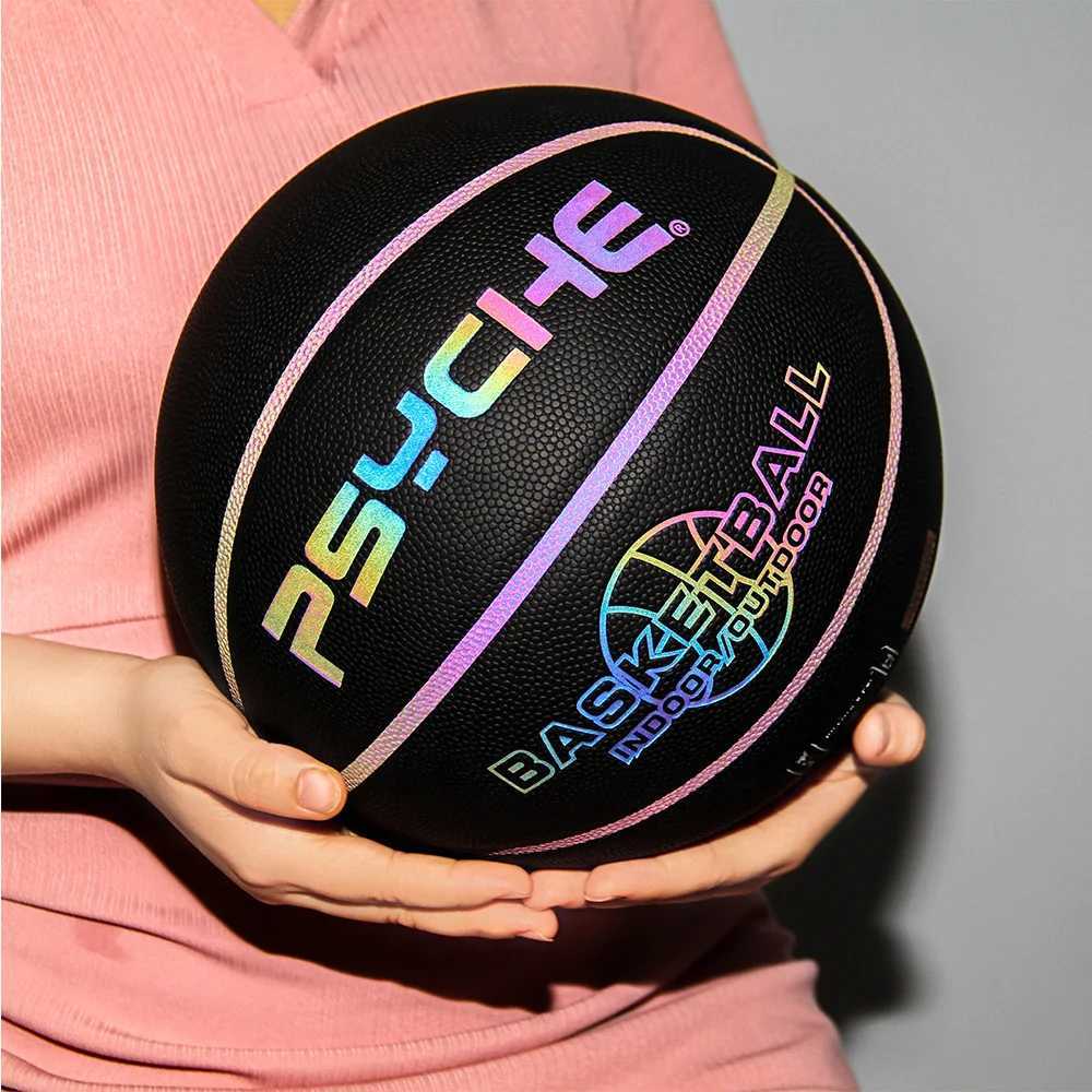 PSYCHE Laser Basketball Indoor Outdoor Reflective Glowing Leather Basketball Luminous Glowing Leather BasketballXJ250606
