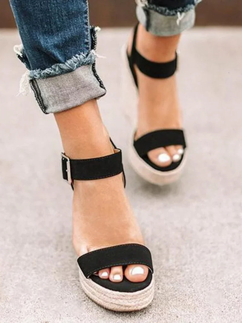 2024 Summer Sandals Women Wedges Platform Ladies Hemp Shoes Ladies Candy Color Casual Girls Slip on Strap Cross Girls Plus Size 250604