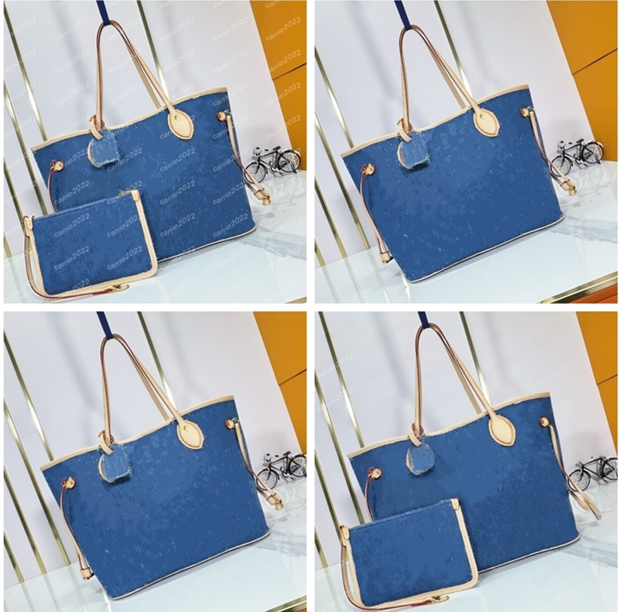 Top new women's bag Denim Blue Neverwomen's denim blue embroidered letter shopping bag shoulder bag armpit bag M40995 M13192 higher quality
